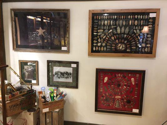 Framed Southwest Points antique flag, wall decor, beer tap pulls. Booth #4.