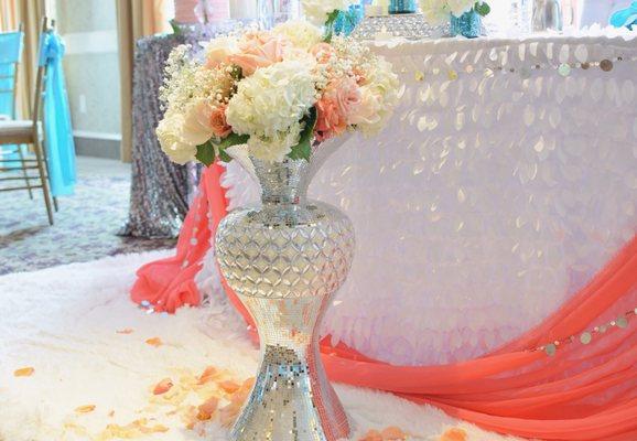 Elegant Coral, silver and white Wedding