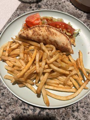 Super Taco on Pita and Butter Garlic Fries