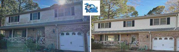 This house in Brigadoon had noticeable dirt, algae, and mold buildup, on 3 of 4 sides. Had not been washed in several years.