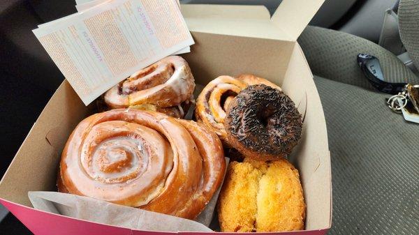 6 donuts and lotto tickets.