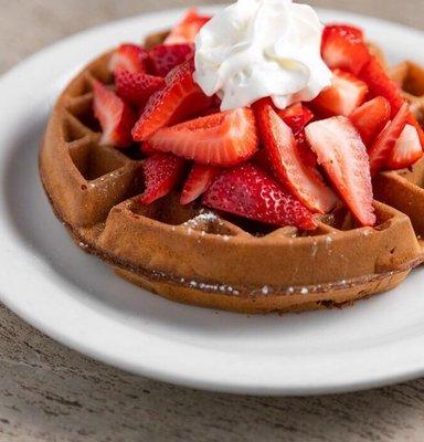 Sweet Breakfast Waffles with Strawberry and Whipped Cream toppings!