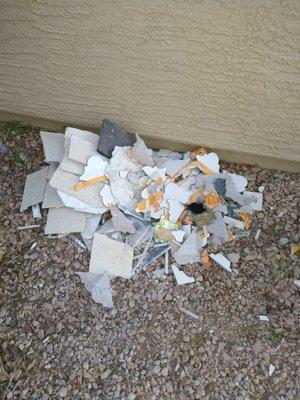 He doesn't clean up his messes. He leaves them laying in your yard