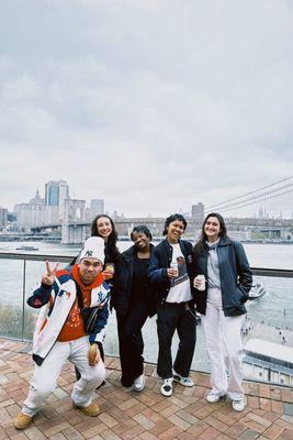 Part of the tour group in Brooklyn, New York City on top of the 1 hotel in the Dumbo neighborhood