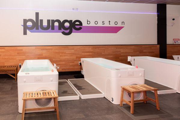 3 of 5 cold plunge tubs at Plunge Boston