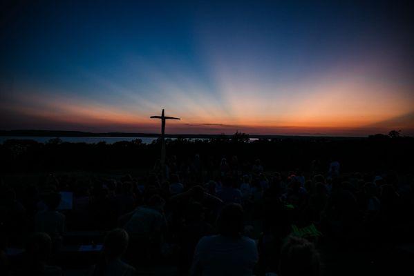 This is the cross and sunset looking over Lake Bridgeport, it's breathtaking!