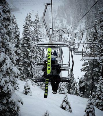 Ski Bike on the chairlift Heavenly Lake Tahoe