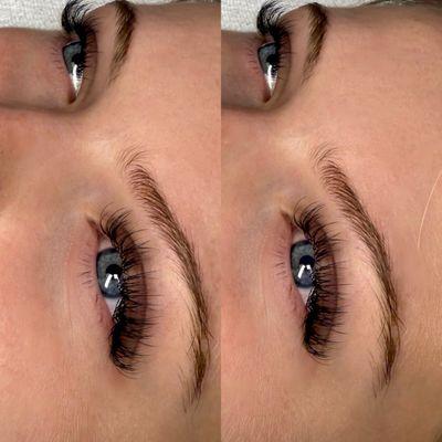 Half set of classic lash extensions in a cat eye pattern