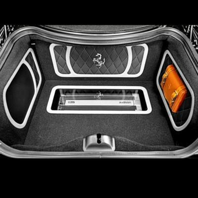 Fully custom Ferrari 599 GTB trunk and audio layout with an OEM appearance