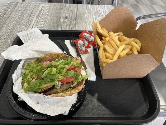 Lamb gyro $11.50 and my side of fries $6.50.