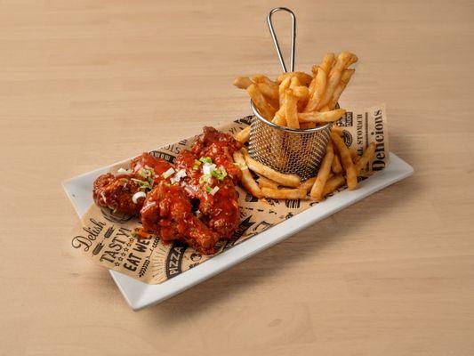 Glazed Mild Wings with French fries