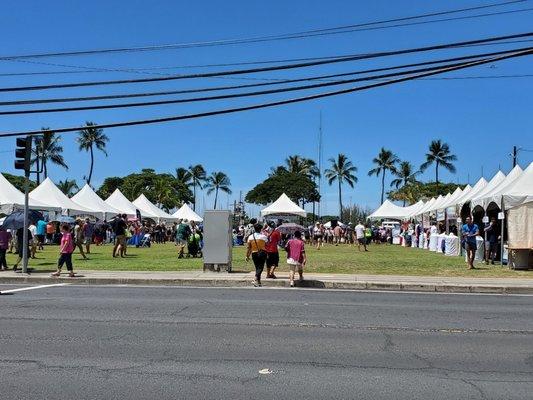 Across the street. Ahua street partly closed to traffic