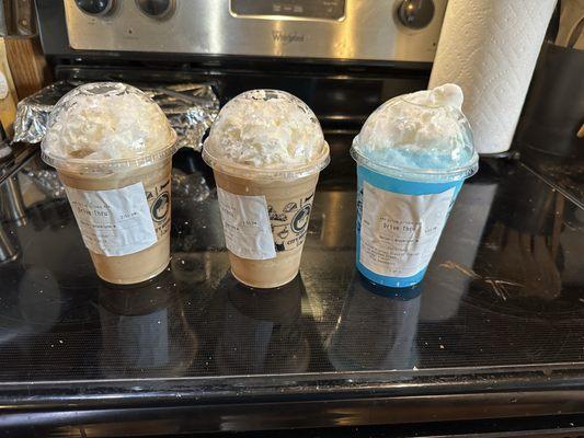 2 Coffee Granita's and a Blended Blue Raspberry Charger. ( I asked for No Whip on all 3 )