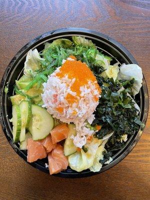 Salmon Poke, I asked no dry nori and roast onions.