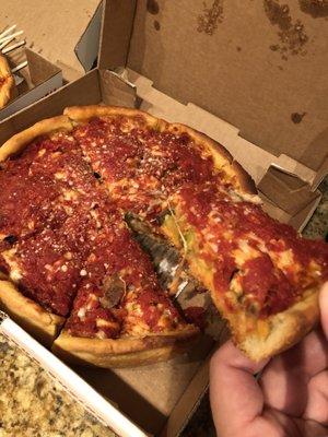 Da' Works Pizza - loaded with Italian sausage and pepperoni, very well balanced with green papers, onions and mushrooms.