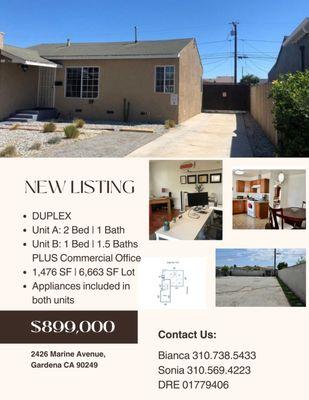 Amazing opportunity to own a mixed-use property in Gardena! 1,552 SF in a huge 6,663SF lot! move-in ready!