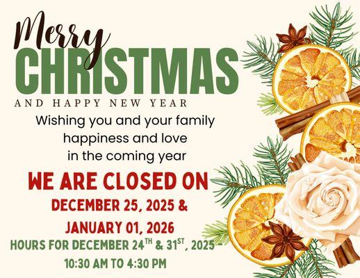 Please note our upcoming holiday schedule