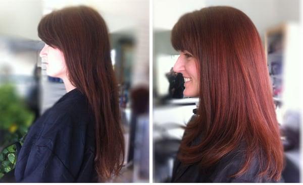 my sad lifeless hair before and after Katy worked her magic!