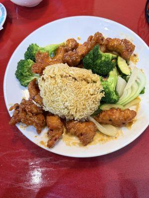 Orange Chicken/Fried Rice /steamed veggies