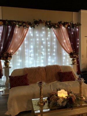 Front seating for bride and groom with beautiful backdrop