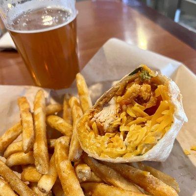 The Looch Motif, Buffalo Chicken wrap and sea salt fries.