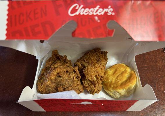 Only $5 for the 2pc box and a biscuit. Dark meat only, but that's my preference anyways so... score!