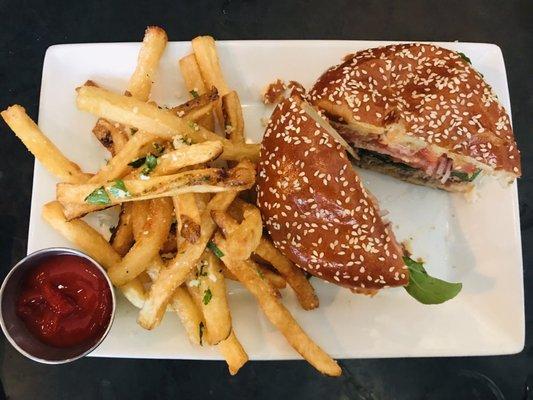 Turkey burger and truffle fries are soooo good.