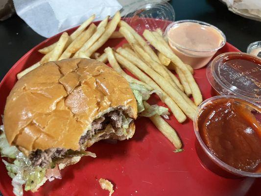 cheeseburger and truffle fries