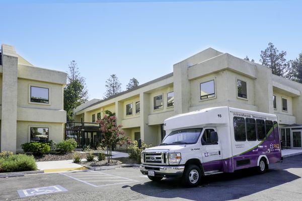 CEI PACE van pulling up to the PACE Concord Center to drop off seniors for the day.