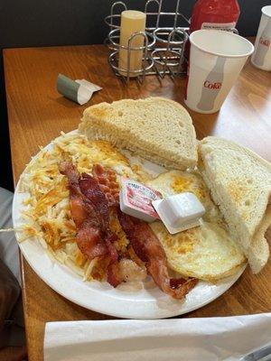 Hash Browns, 2 Eggs and Bacon