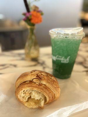 Almond croissant with energy drink