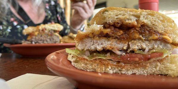 Juicy Pig (front) BBQ hamburger back.