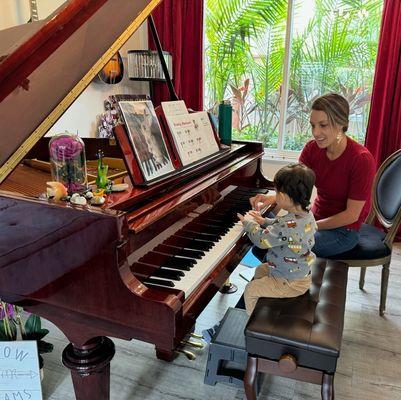 Yes! At only 2 1/2 years old this young student is having the time of his life learning the gift of music that will last a lifetime.