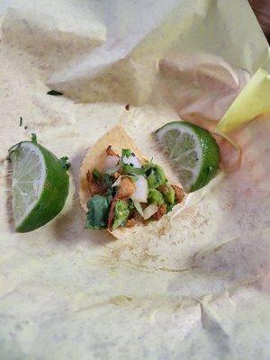 Al Pastor, 2 hot sauces, cilantro, and onion. I would have posted the tacos, but the nibble turned into a smash! A 10 out of 10!