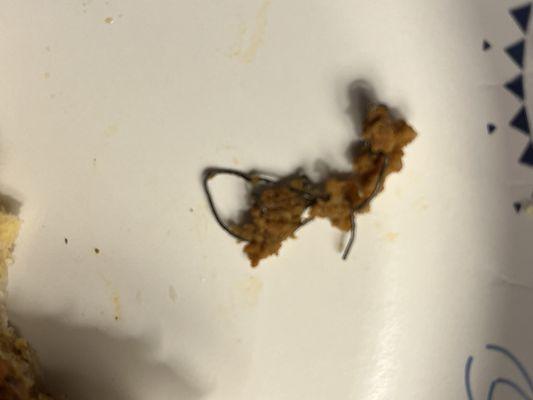 Ground beef and metal that was in my Husband's burrito