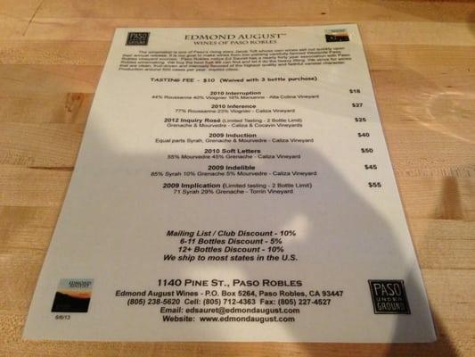 Wine menu at Edmond August. http://Facebook.com/GoodEatsStacy