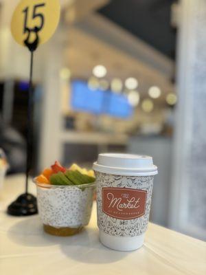 Chia seed pudding + peppermint bark mocha