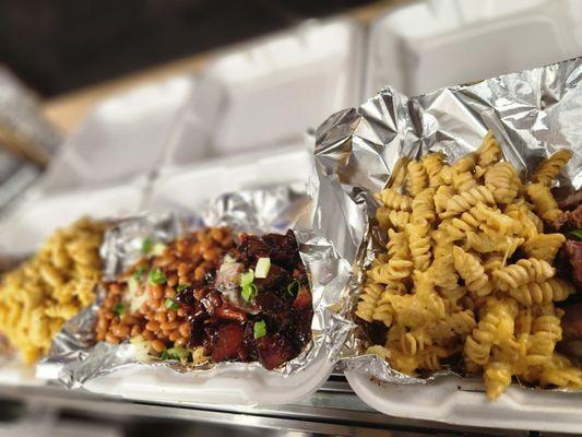Burnt ends potato, brisket mac and cheese potato.