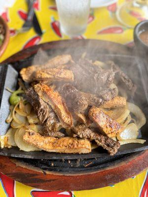 Steak and chicken fajitas