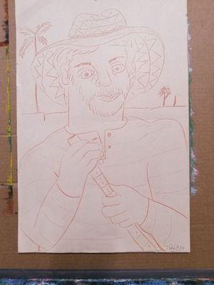 Fláutist series The Music on paper ,acrylic,oil, Figurative Art