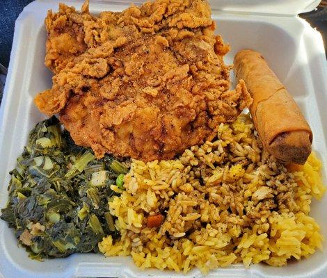 Fried pork chop with sides. Always something interesting here, similar to a meal I would make at home. Always good and everything fresh!
