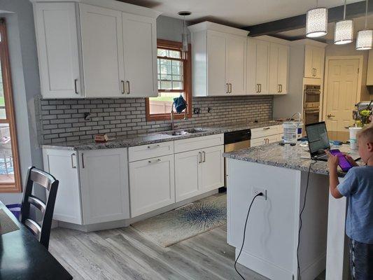 Cabinets installed and custom corner pantry.