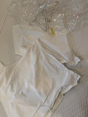 These are my beautiful linens. For $43 I'm blown away, water stains, red stains and not even ironed.