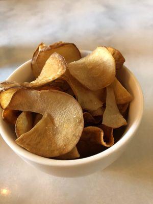 Sweet potato chips with (new) yucca chips--I don't like sweet potato but I always finish my chips! Yucca chips lack flavor but crunch nicely