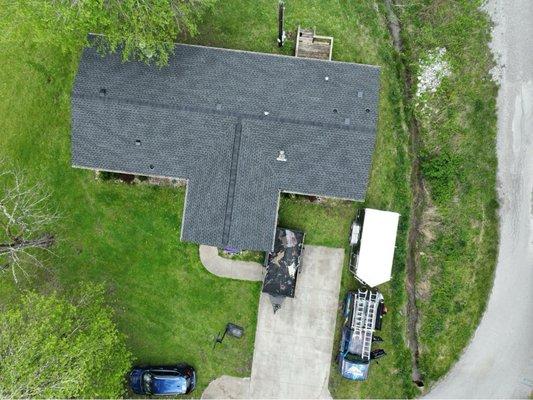 Roofing job completed using 30 yr dimensional shingles .