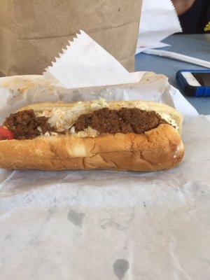 Awesome Hot Dog "All the way". Hasn't changed much since the last time I was here 25 years ago.