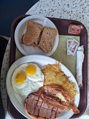 Free coffee with ham n eggs. This place has not disappointed me at all so far ..I keep coming back the food is delicious