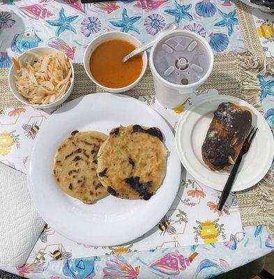 This a two pupusas revuelta y un chuchito they added beans to it so it enhances the flavor.