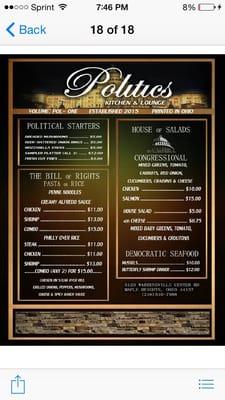 Menu with all kinds of great food.