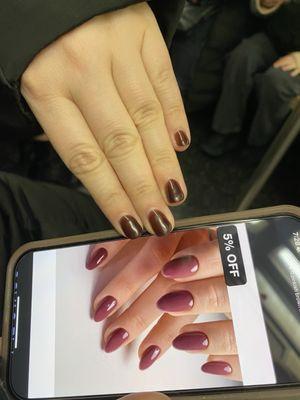 My manicure vs the color it was supposed to be